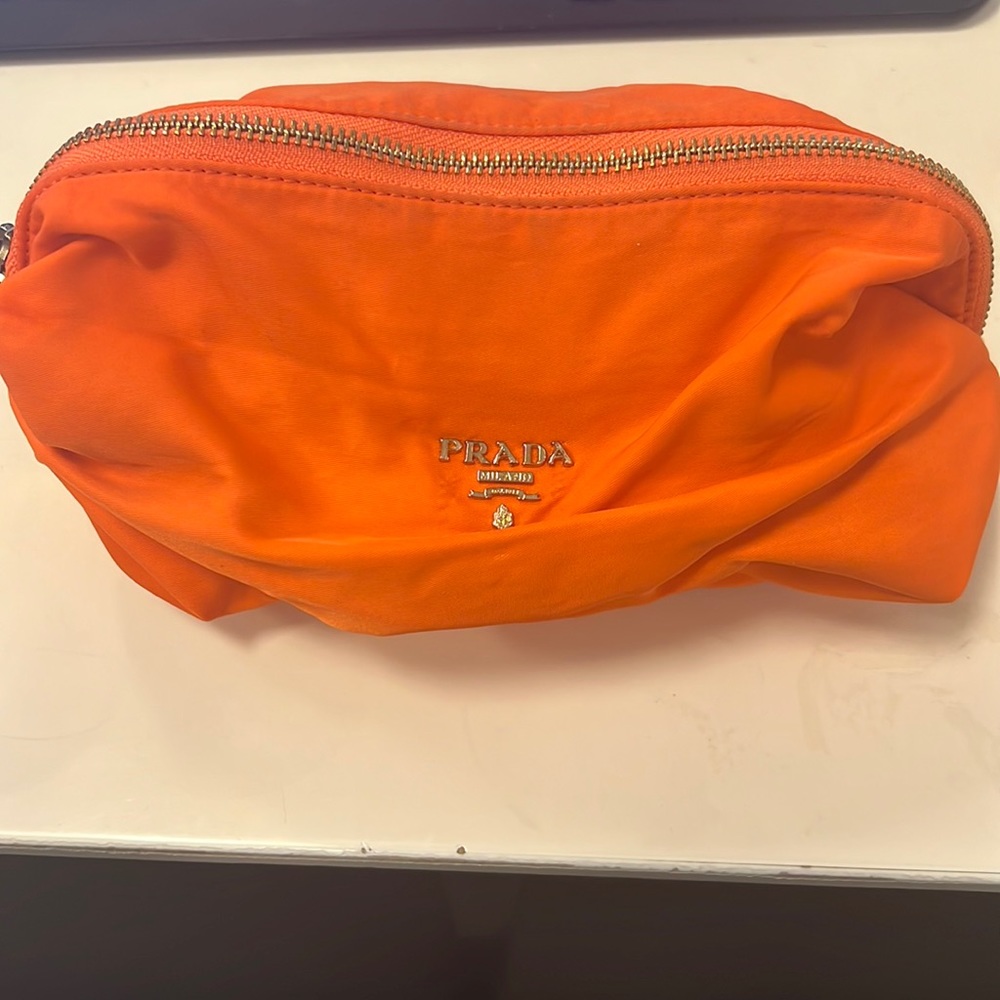 Prada Women’s Orange Fabric Cosmetic Pouch